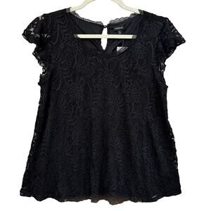 TORRID Black Lace Cap Sleeve Pleat Front Top NWT Size 1 1X 14-16 Stretch Cotton
